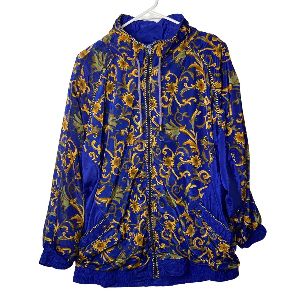 Vintage Plus Factor 90s Baroque Windbreaker Jacket Blue Gold Womens 18W‎